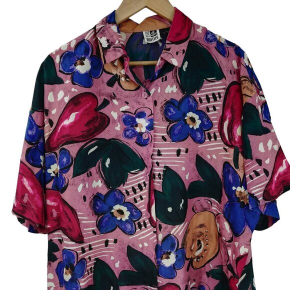 Vintage Paul Et Duffier Silk Button Front Abstract Short Sleeve Blouse Size M - Picture 5 of 10